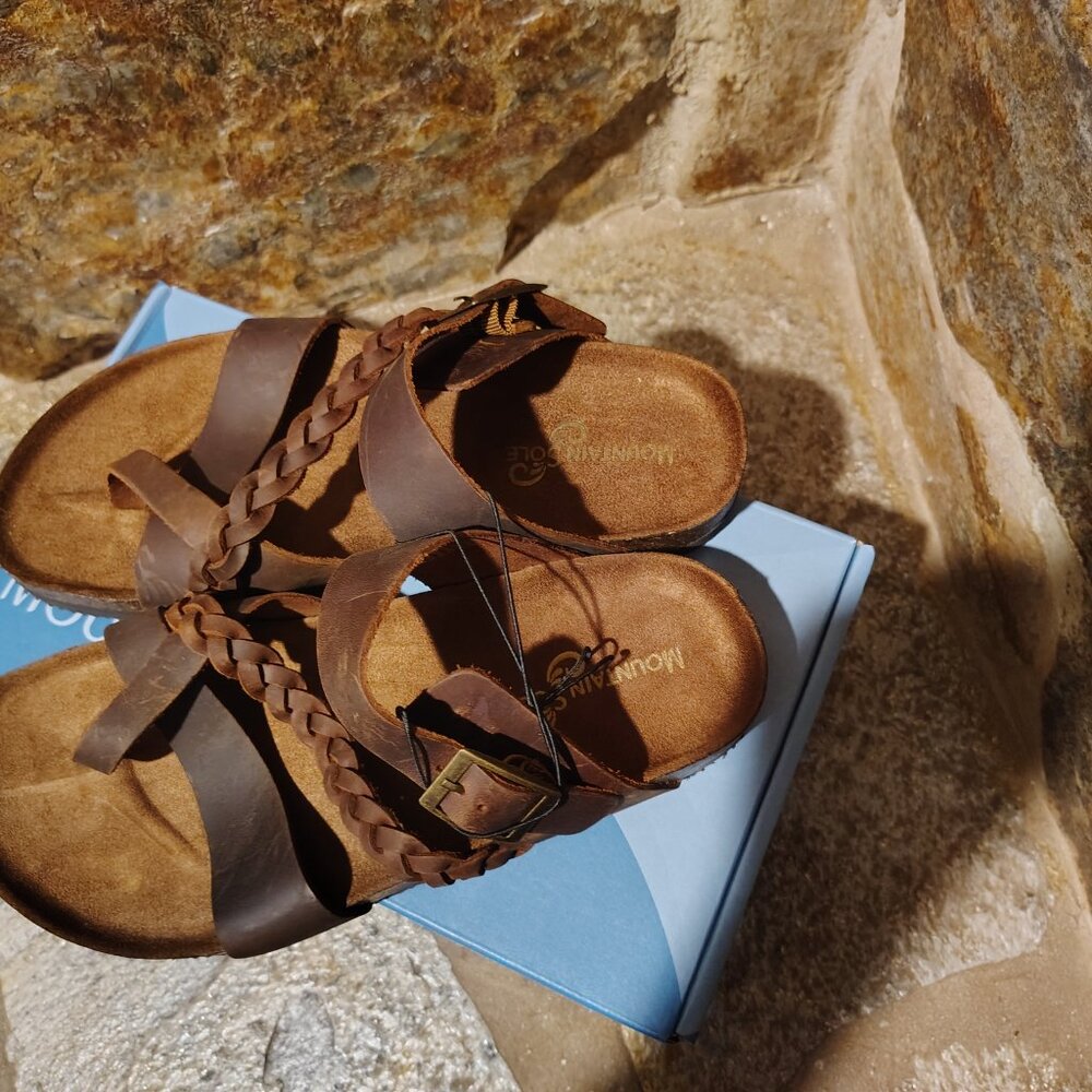 Mountain Sole Women's Brown Leather Footbed Sandals Size 8 NIB NWT - Picture 7 of 10